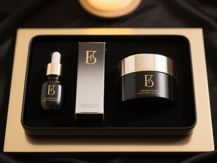 A beautifully arranged skincare set with minimalist packaging