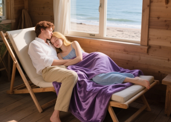 A couple cuddled under a soft blanket