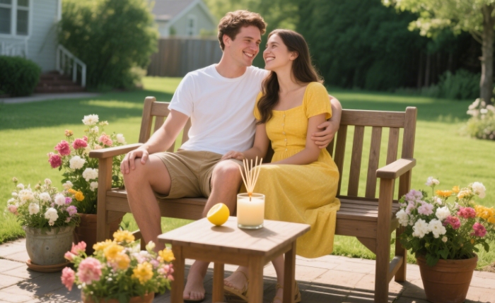 A couple enjoys aromatherapy together in a cozy environment