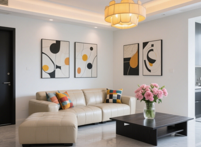 A stylish living room with decorative accents