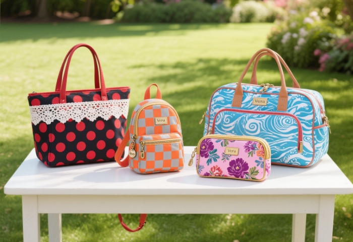 A variety of Vera Bradley backpacks are on display, highlighting its iconic pattern