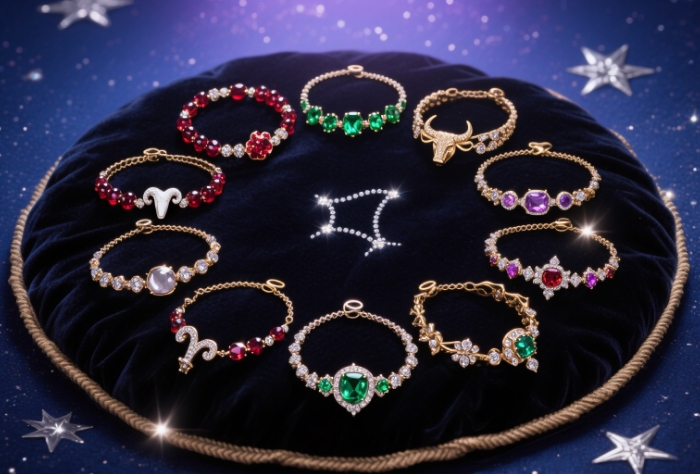 Bracelets arranged in a circle by zodiac signs
