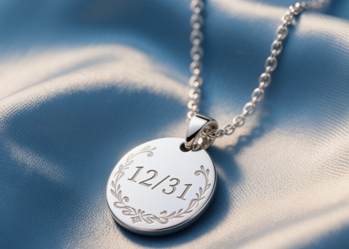 Close-up of a pendant with initials