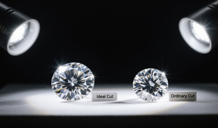 Comparison of light reflection between ideal cut and ordinary cut