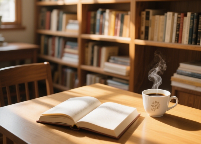 Cozy scene with books and coffee