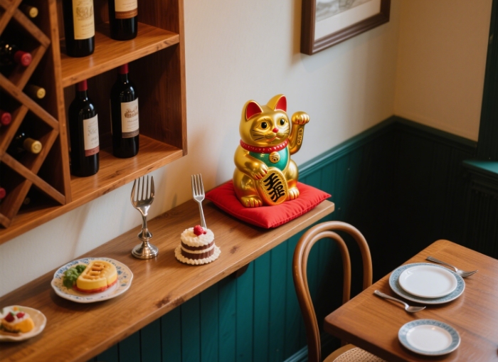 Decorative lucky cat gift for girlfriends with floral and gold details