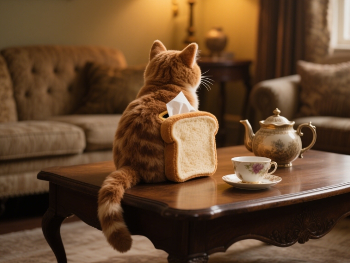 Fluffy Toast Cat Tissue Box, Place on Bedside or Coffee Table