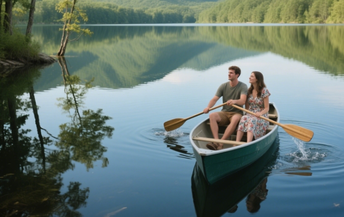 Serene lake views or couples boating at Lake of the Ozarks