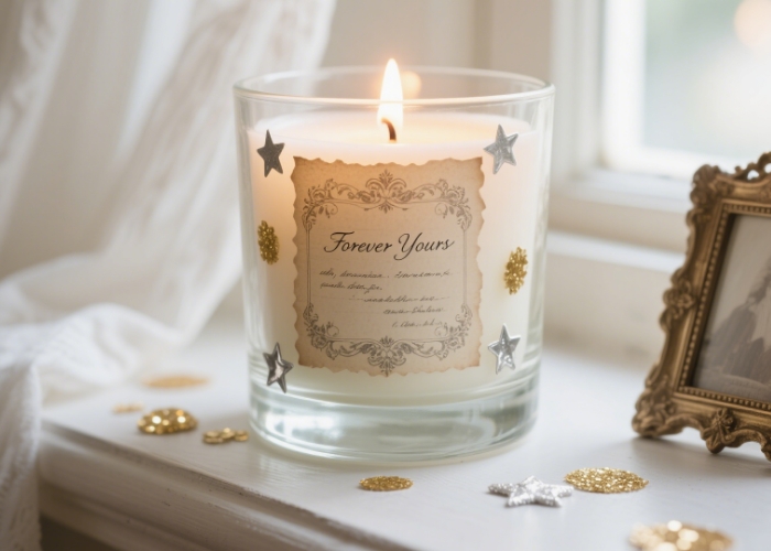 The candle with love letters packaging as centerpiece