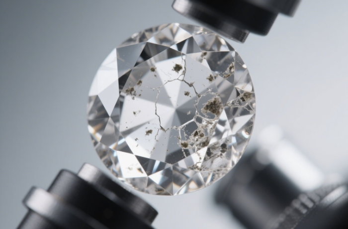 The internal structure of a diamond under a microscope