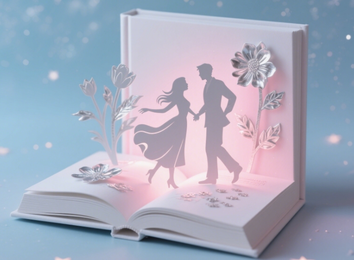 The paper sculpture art of a three-dimensional unfolded book looks beautiful and romantic under the light