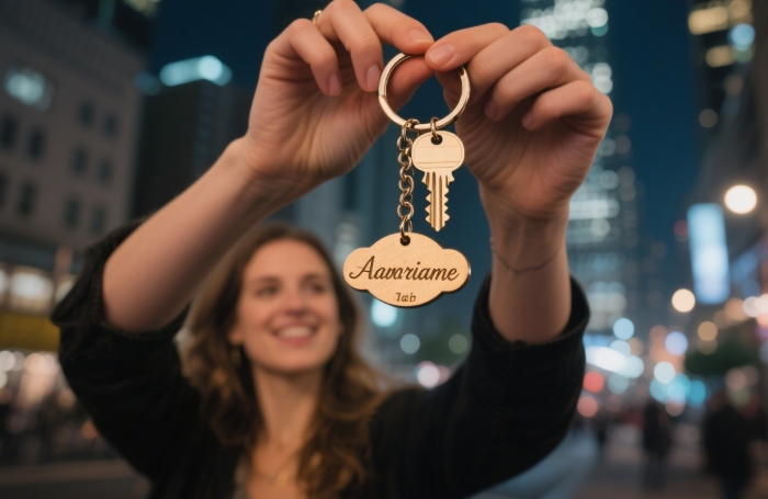 A custom engraved key holder with a name
