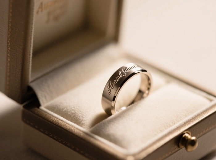 A custom engraved ring with a personalized message