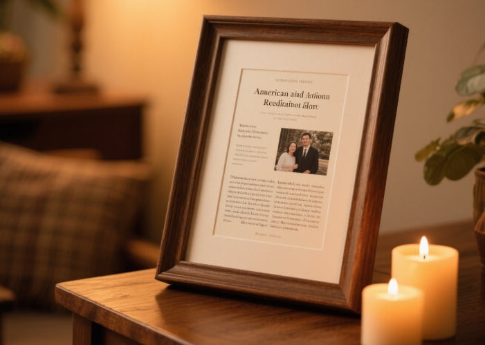 A custom photo frame with a picture and a message