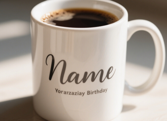 A personalized coffee mug with a name