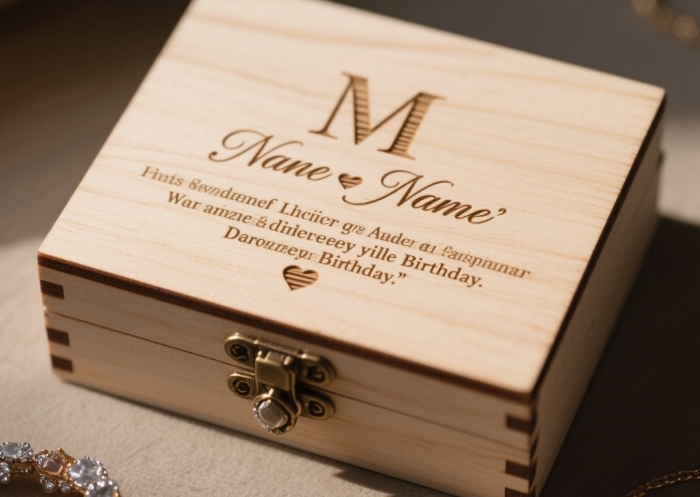 A personalized jewelry box with engraved initials and a heartfelt message