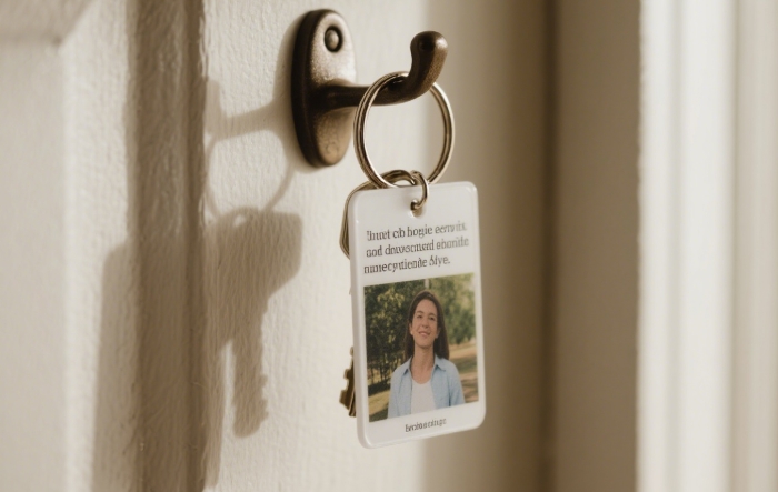 A personalized keychain with a picture