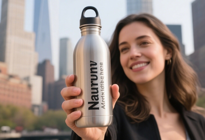 A personalized water bottle with a name
