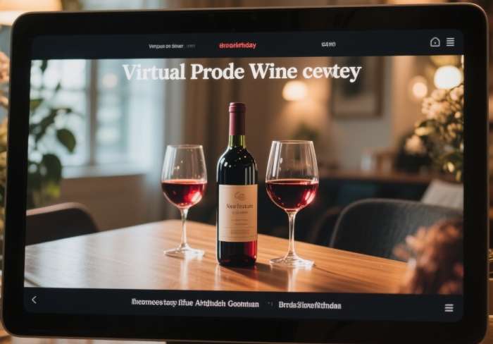 A setup for a virtual wine tasting