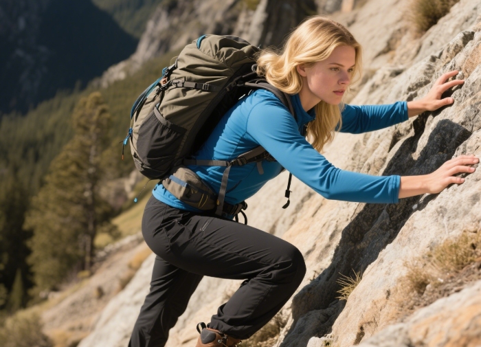 Adventurous girlfriend hiking mountains in comfortable, supportive hiking boots - perfect birthday gift for outdoorsy women