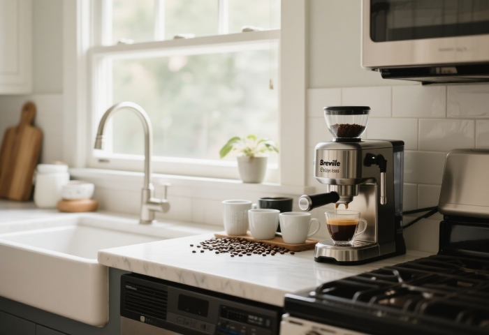 Breville Barista Express with coffee essentials for home baristas