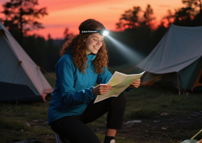 Bright headlamp for women camping after dark