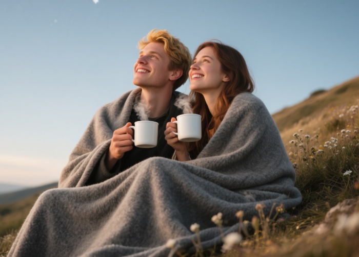 Couple romantic stargazing adventure date night with cozy blanket and telescope gift idea 2025