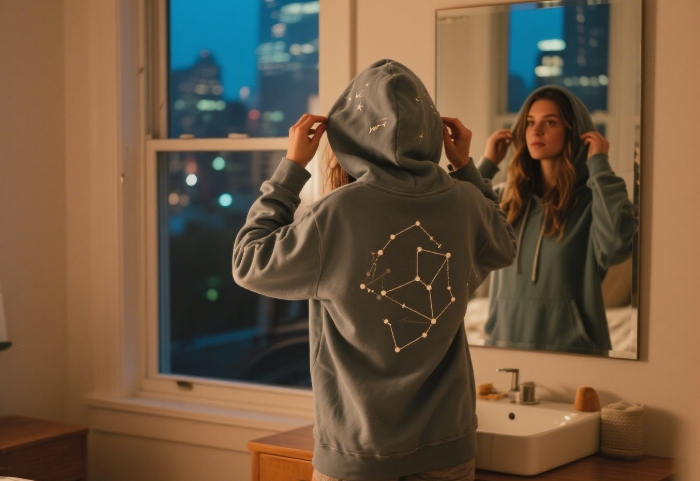 Cozy girlfriend hoodie with hidden constellation detail