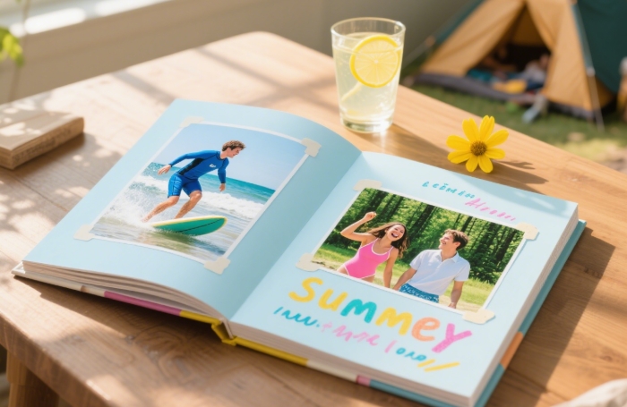 Custom anniversary photo book with summer memories for girlfriend