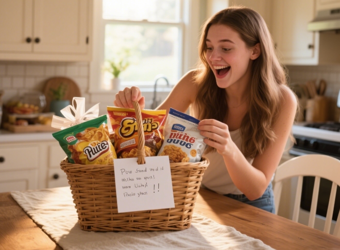 Custom snack gift basket for girlfriend with inside jokes