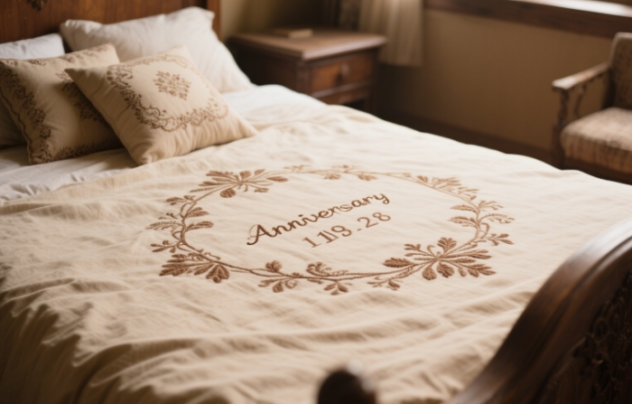 Designer sheets with anniversary date embroidery