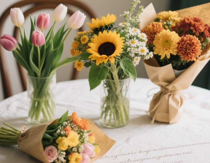 Different seasonal flower bouquets delivered over time
