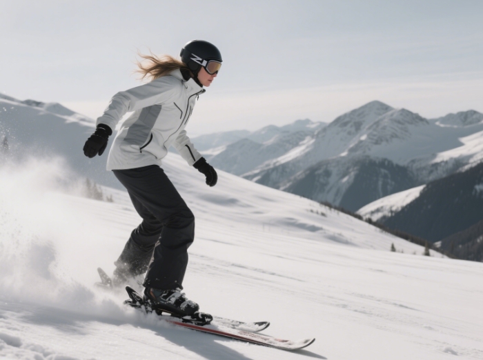 Female skier making turns on Black Diamond Helio 105 skis in powder
