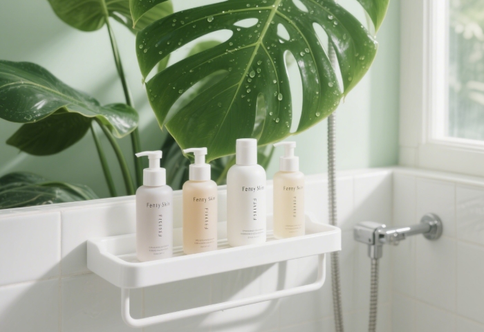 Fenty Skin summer skincare routine for clean, balanced skin, bathroom shelfie styling