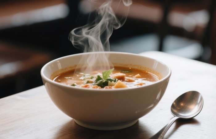Freshly baked chocolate chip cookies warm on a rack, or hearty homemade soup in a bowl, evoking comfort food as apology