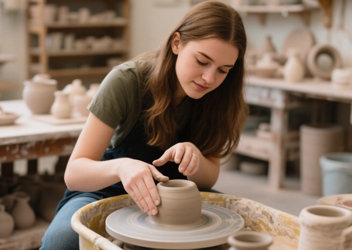 Fun local pottery class experience gift for creative 20-year-old woman
