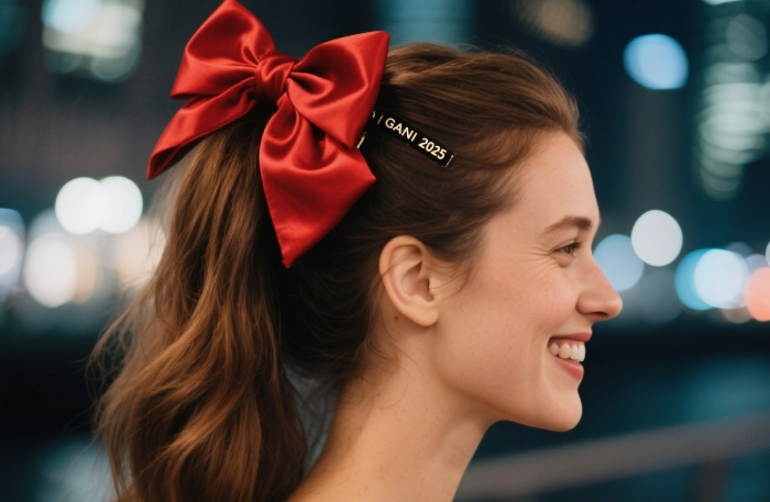 Ganni 2025 oversized satin hair bow, luxury hair accessory for women