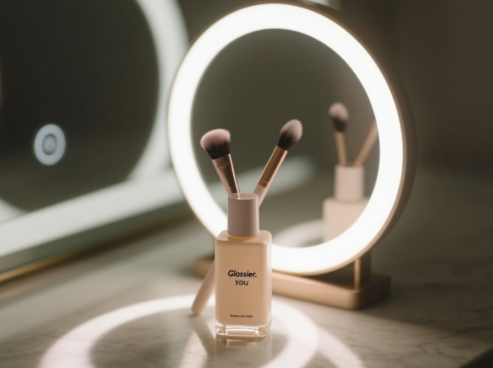 Glossier You Perfume Solid with beauty essentials for a fresh scent