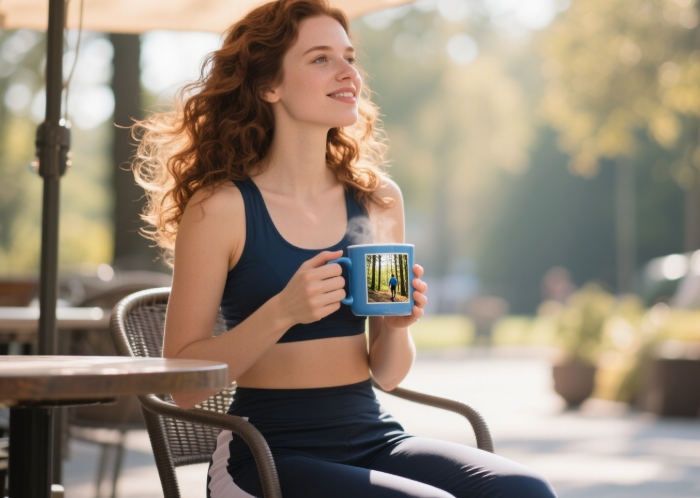 Hand wrapping around mug revealing a hiking photo when heated