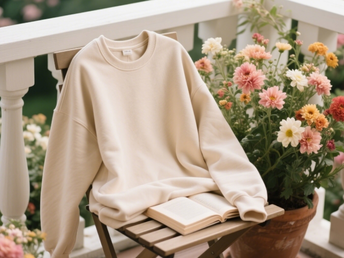 Heavyweight soft cotton minimalist crewneck sweatshirt in heather grey folded neatly