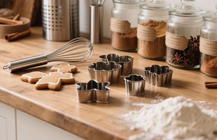 High-quality baking sheets or artisan spice collection beautifully arranged