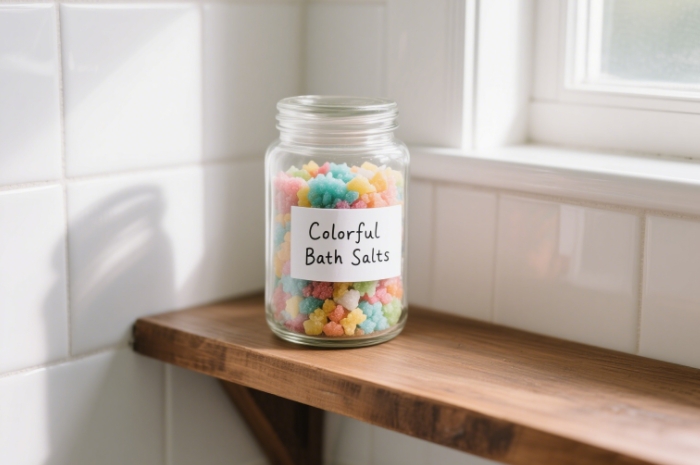 Homemade bath salt set with romantic labels, self-care anniversary gift under $100