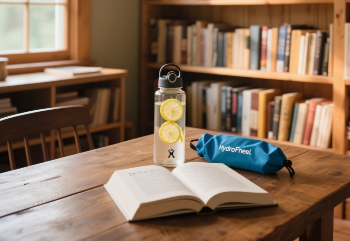 Hydro Flask water bottle with lemon slice and hydration packet