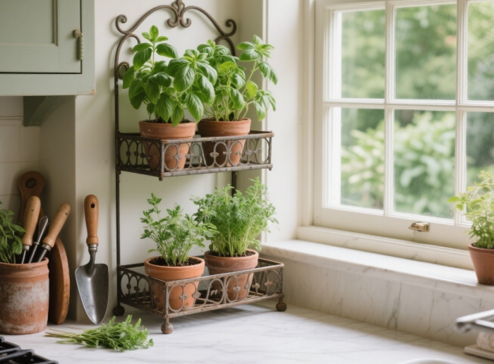 Indoor herb garden kit with basil