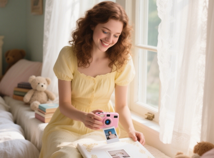 Instant camera and scrapbook kit for capturing anniversary memories