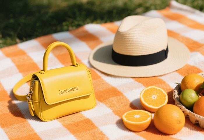 Jacquemus yellow mini bag summer picnic styling, playful luxury accessory for her