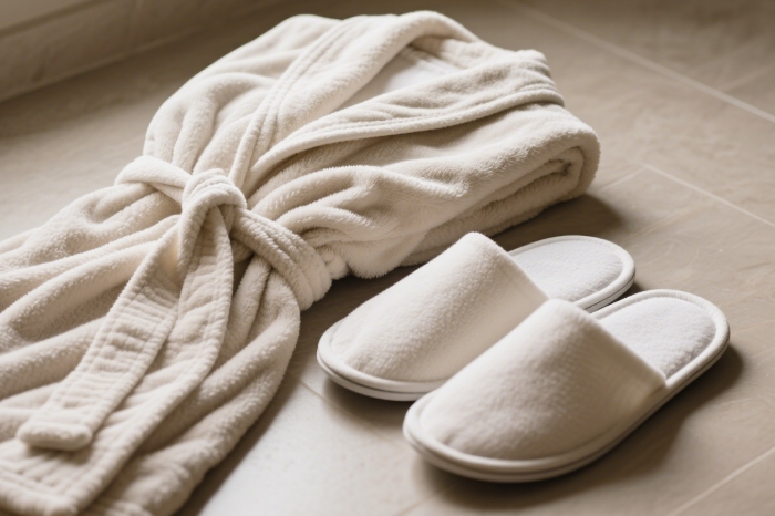 Luxuriously soft robe and matching slippers set, comforting anniversary gift for her in a long-distance relationship