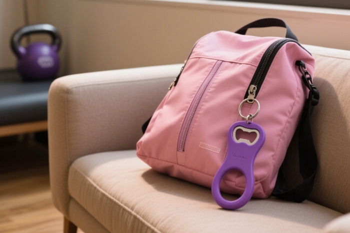 Minimalist gym keychain with bottle opener - useful fitness accessory