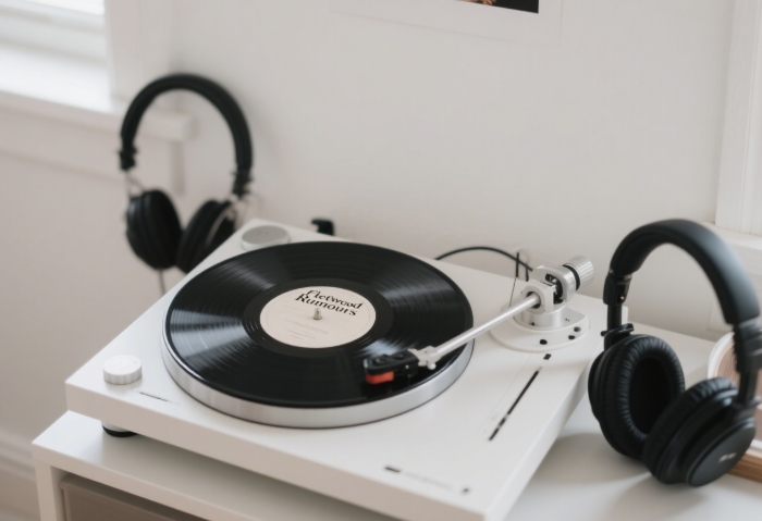 Modern retro record player with vinyl for music enthusiasts