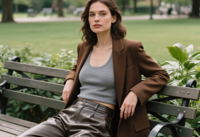 Nanushka 2025 vegan leather pants, luxury sustainable fashion for her